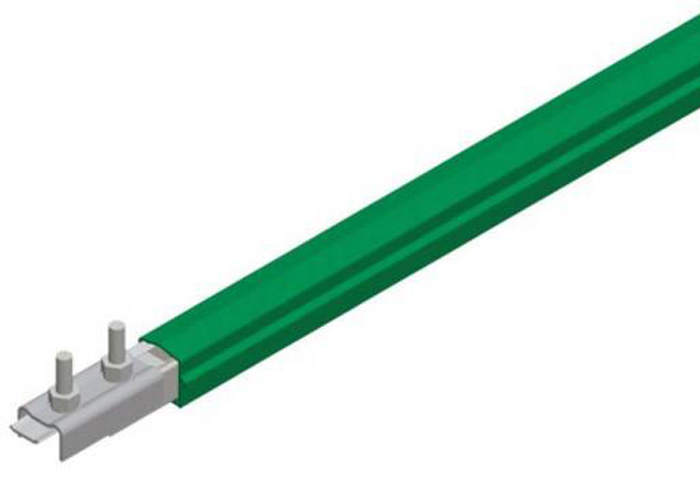 Barra conductora Safe-Lec 2 de 100 A de acero galv, tapa verde de PVC, c/unión, 4,5 m