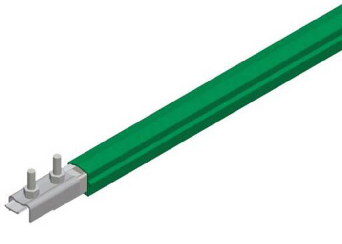 Barra conductora Safe-Lec 2 de 125 A de acero galv, tapa verde de PVC, c/unión, 4,5 m