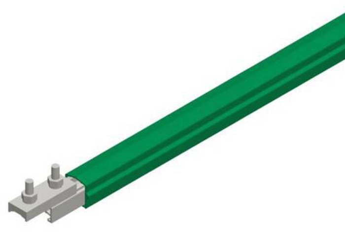 Barra conductora Safe-Lec 2 de 200 A de AL/AI, tapa verde de PVC, c/unión, 4,5 m