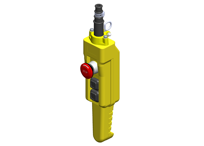 Botonera colgante serie 80 con empuñadura tipo pistola, 3 botones con interruptor de dos velocidades y parada de emergencia