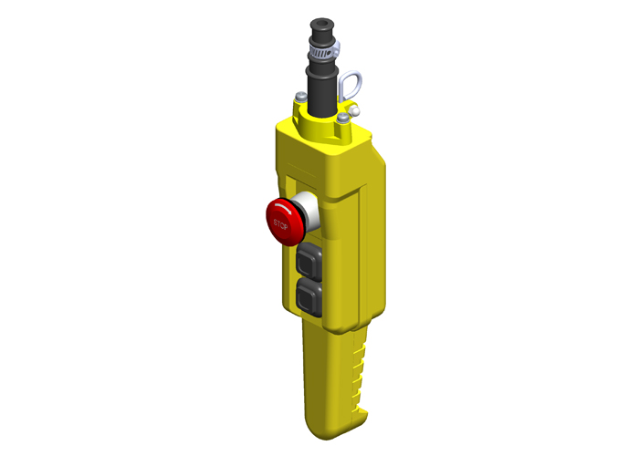 Botonera colgante serie 80 con empuñadura tipo pistola, 3 botones con interruptor de tres velocidades y parada de emergencia